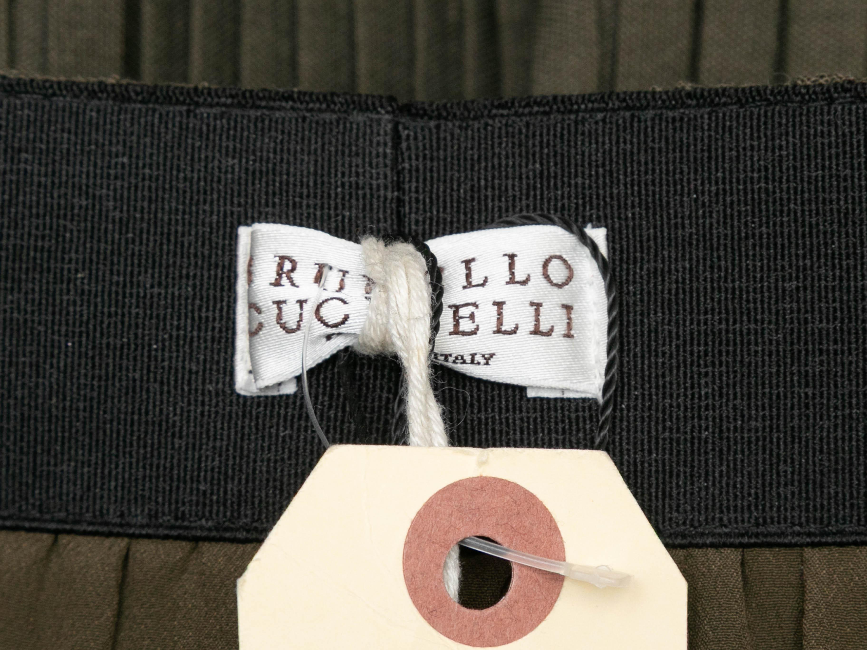 Olive & Brown Brunello Cucinelli Virgin Wool-Blend Pleated Skirt Size IT 42 In Good Condition For Sale In New York, NY