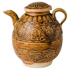 Aiguière et couvercle moulés à glaçure brun-olive, Dynasty Yuan Yuan