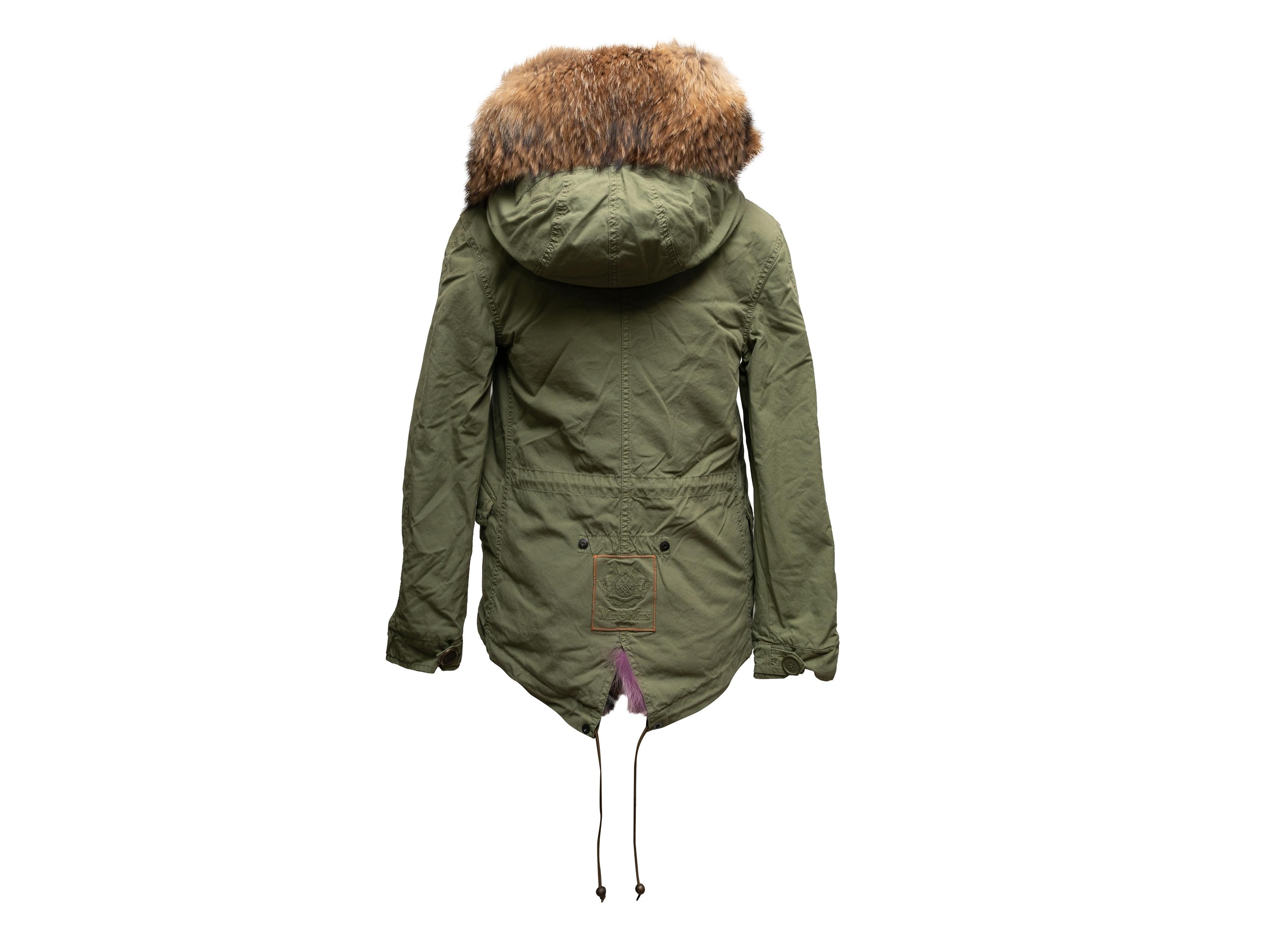 Olive & Brown Mr & Mrs Italy Pelzbesetzter Parka mit Kapuze Größe US XXS (Schwarz) im Angebot