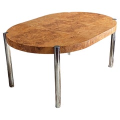 Olive burl extension dining table - round to oval - Milo Baughman, Pace style