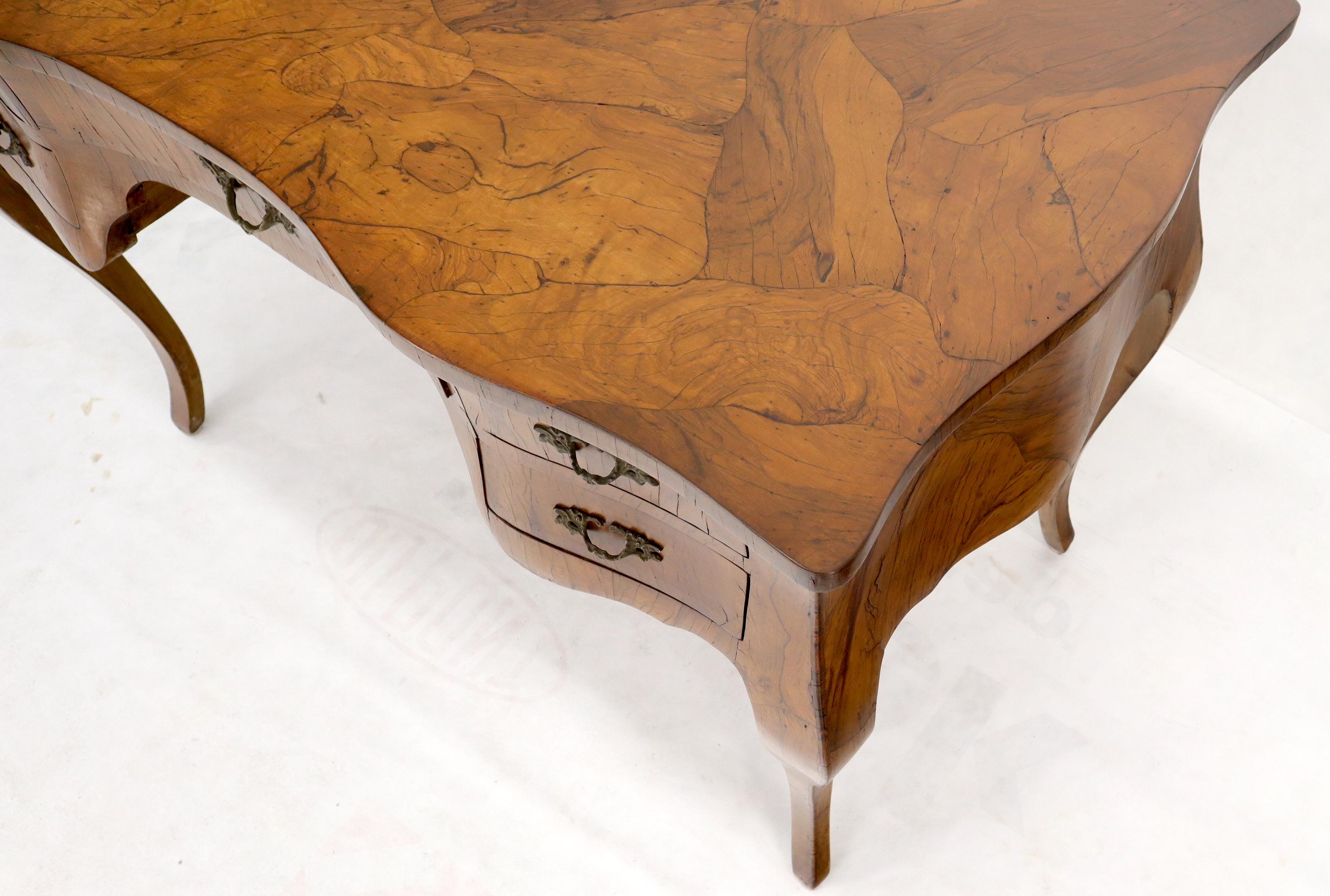 Olive Burl Wood Heavy Patches Veneer Italian Bombay Shape Desk Writing Table 2