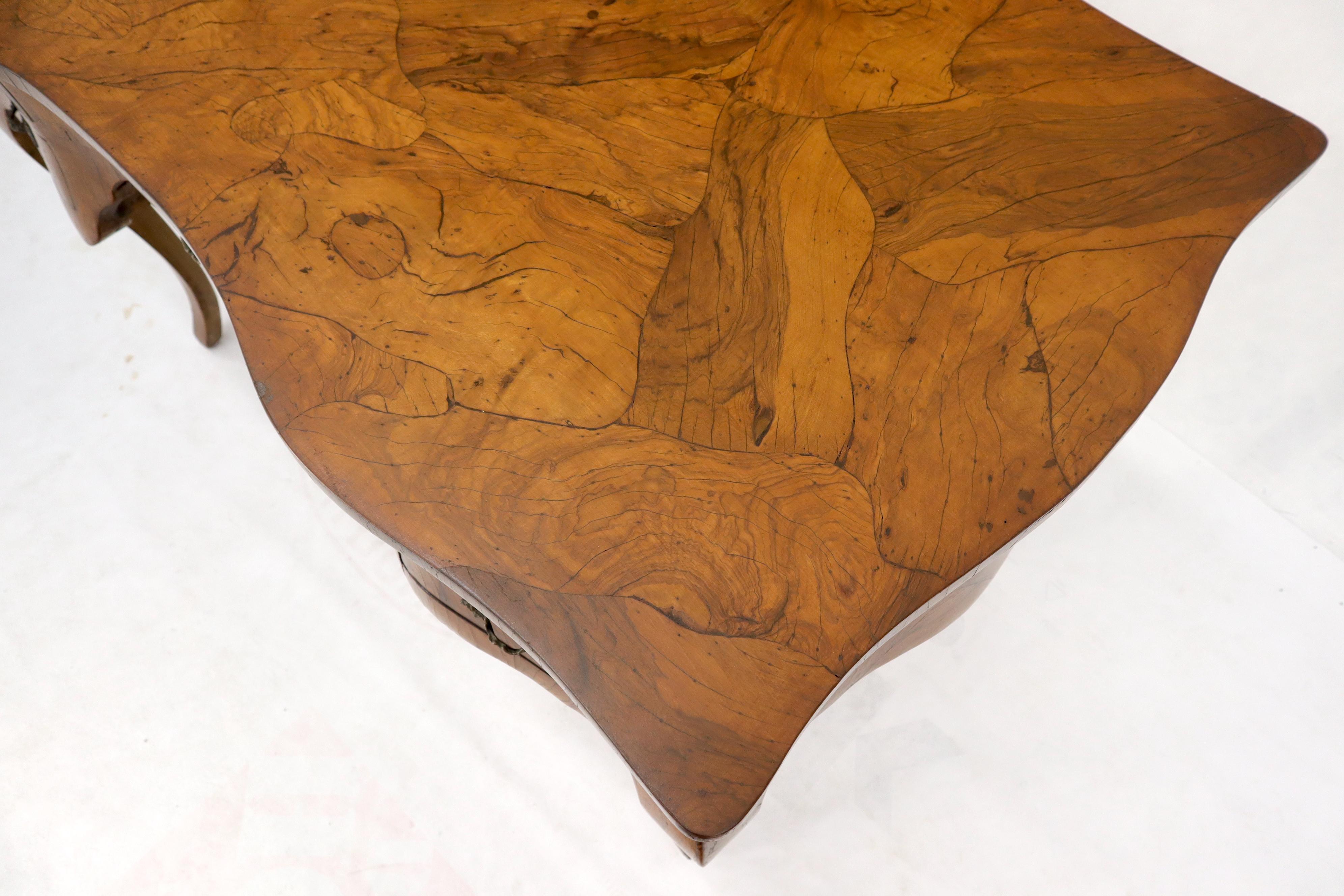 Olive Burl Wood Heavy Patches Veneer Italian Bombay Shape Desk Writing Table 3