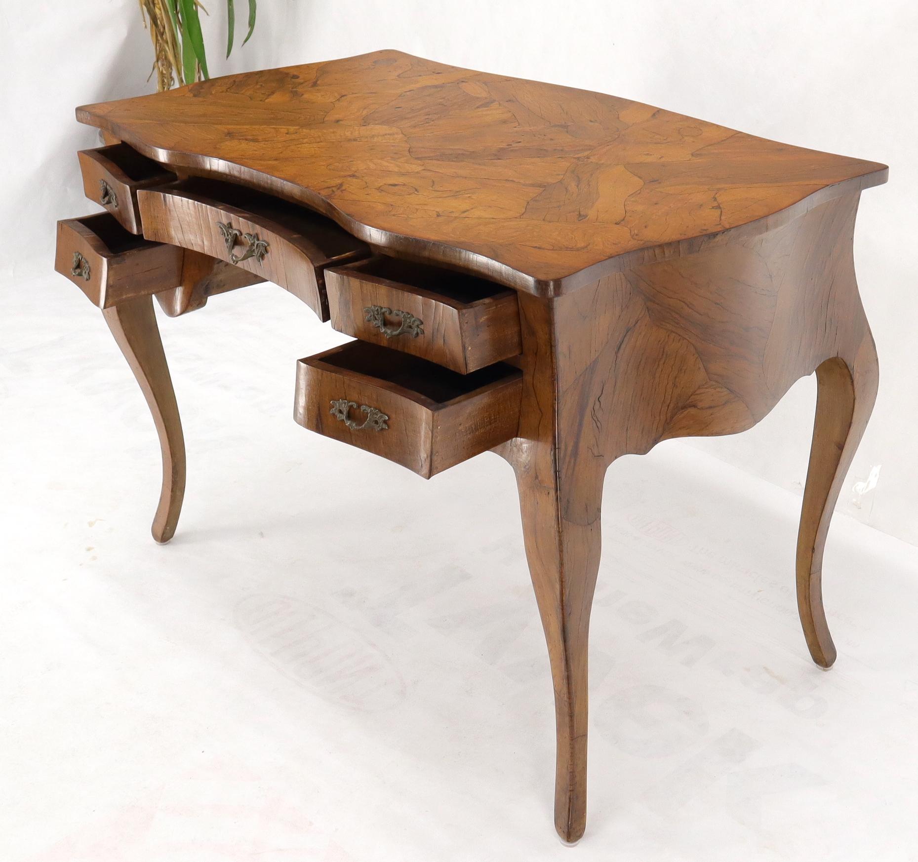 Lacquered Olive Burl Wood Heavy Patches Veneer Italian Bombay Shape Desk Writing Table