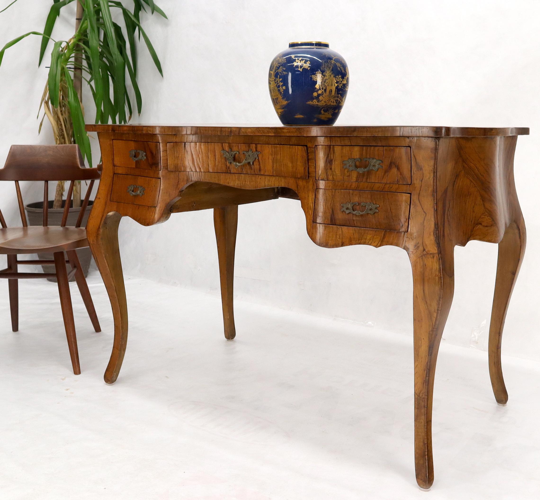 20th Century Olive Burl Wood Heavy Patches Veneer Italian Bombay Shape Desk Writing Table