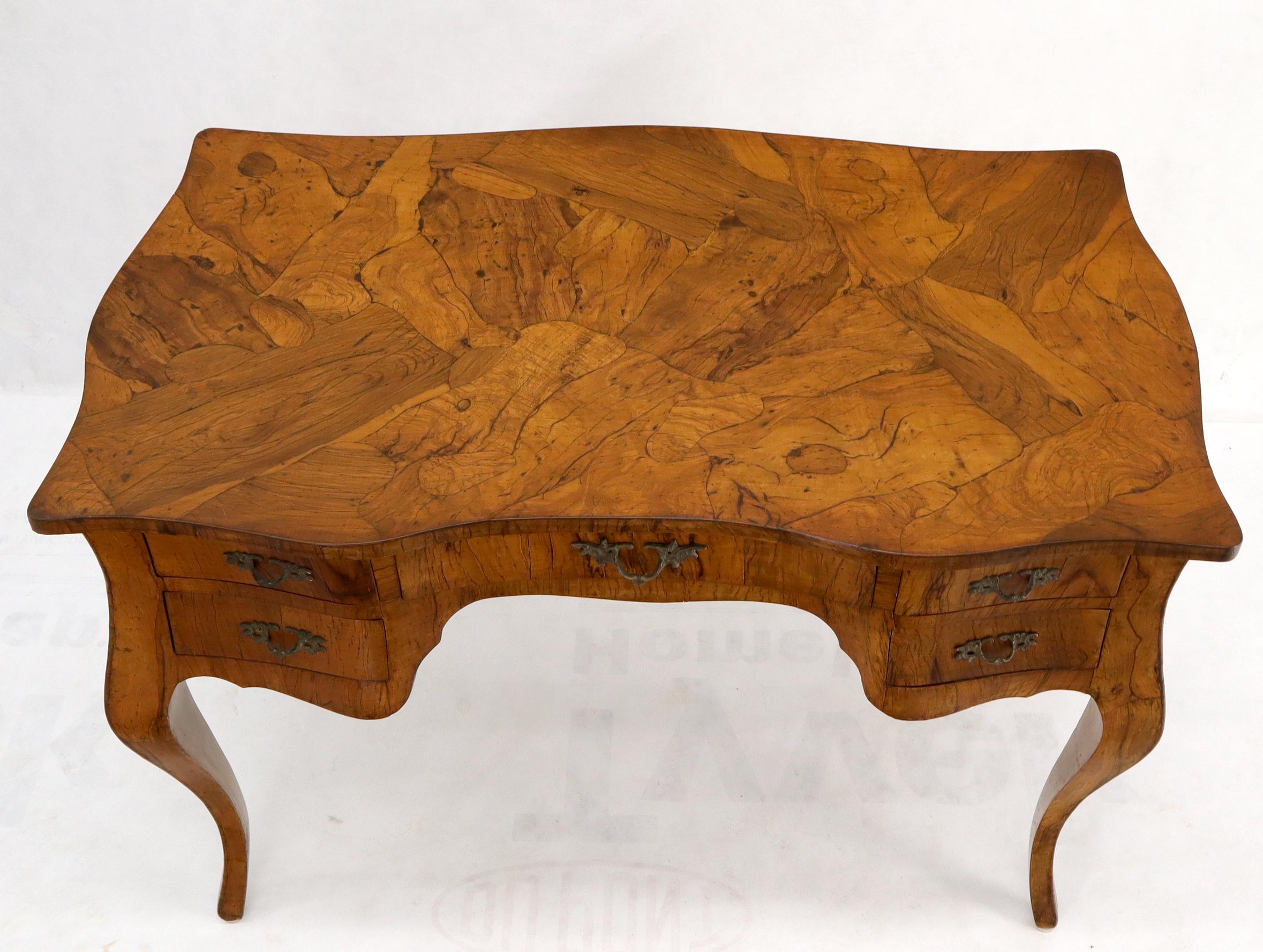 Olive Burl Wood Heavy Patches Veneer Italian Bombay Shape Desk Writing Table 1