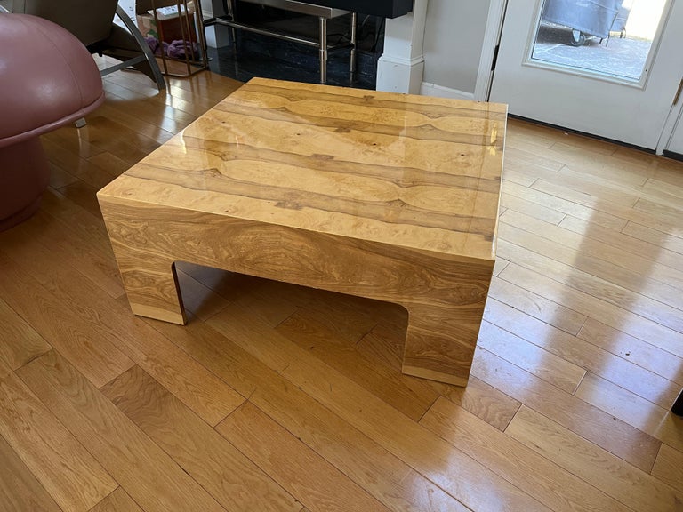 Olive Burl Wood Parsons Coffee Table in the Style of Milo Baughman For Sale 3
