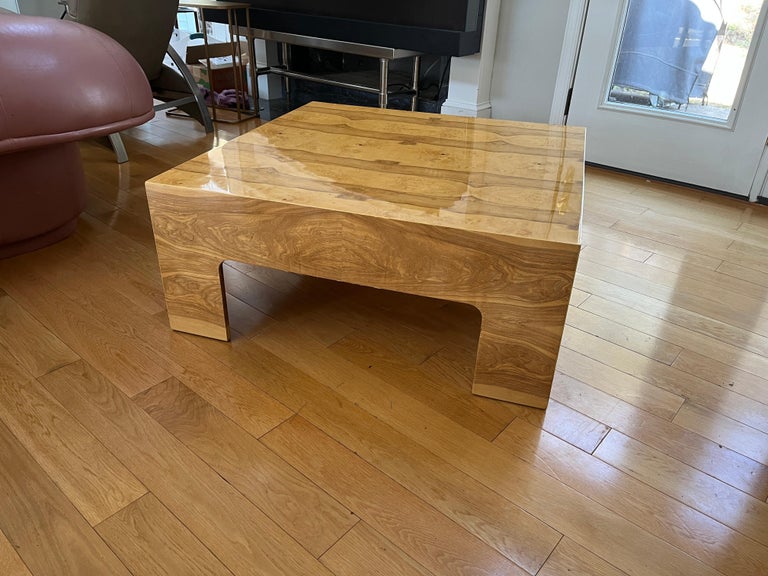 Olive Burl Wood Parsons Coffee Table in the Style of Milo Baughman For Sale 4