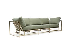 Olive Canvas & Tarnished Brass Sofa