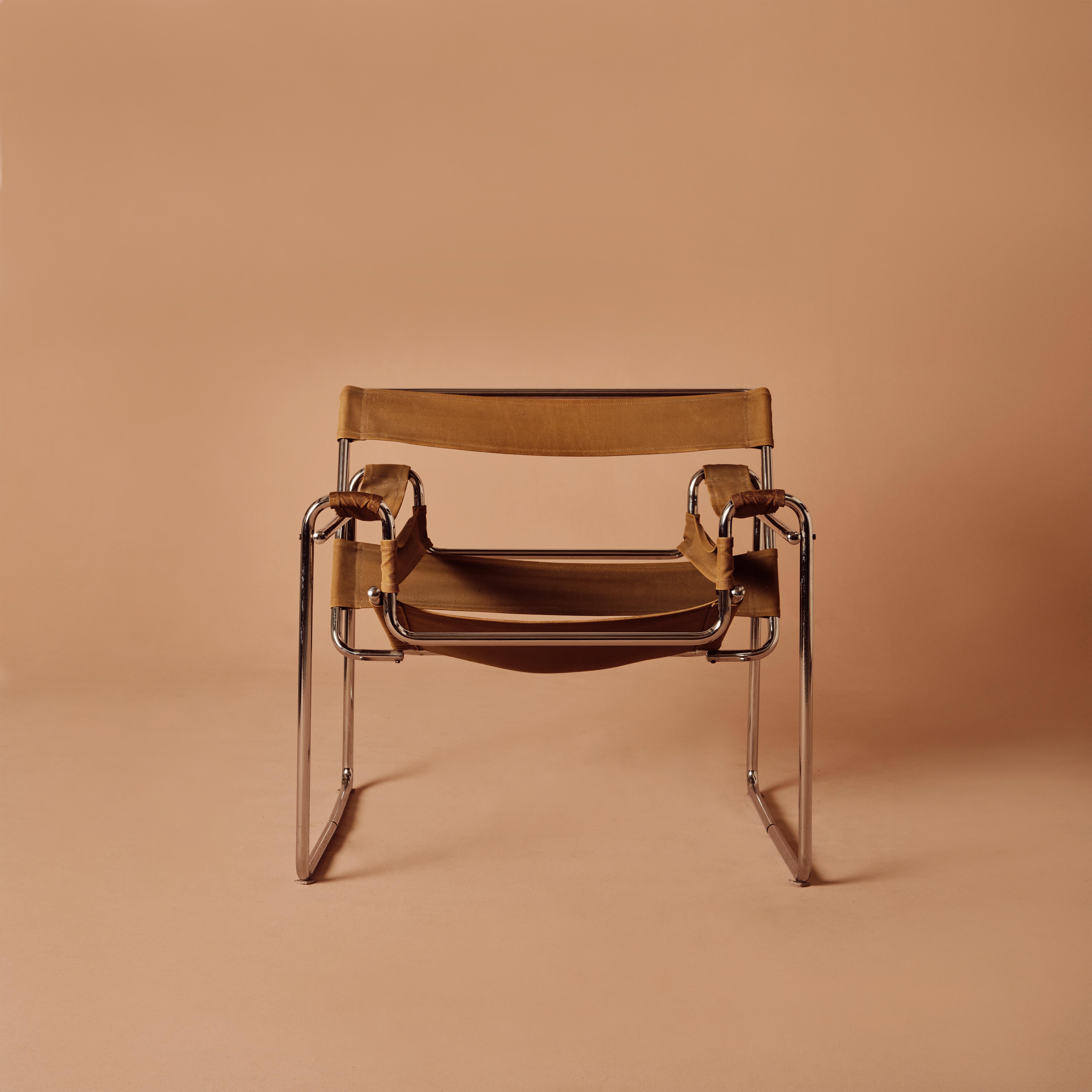 Organic Modern Olive Canvas Wassily Chair by Marcel Breuer, Signed For Sale