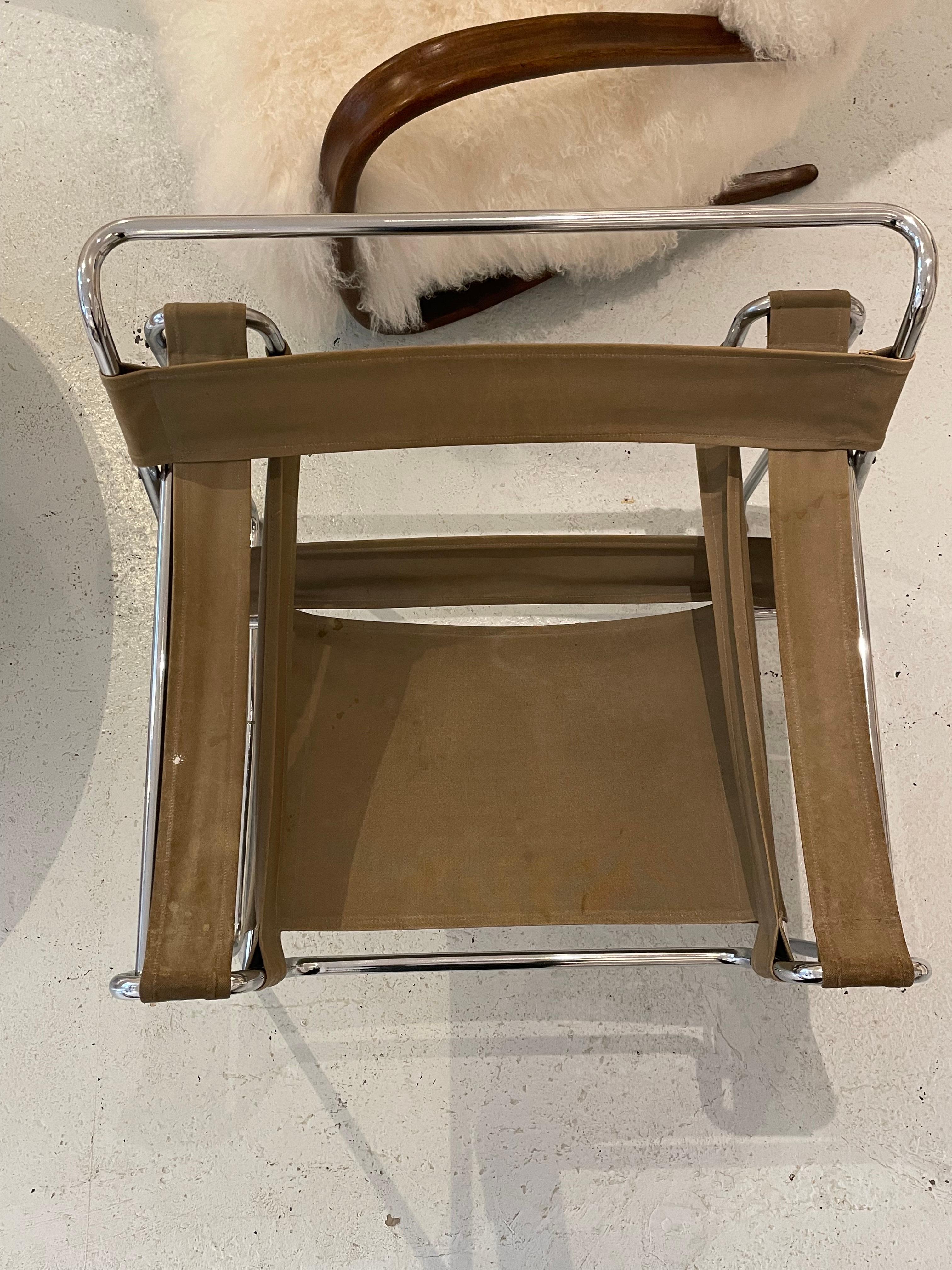 Mid-20th Century Olive Canvas Wassily Chair by Marcel Breuer, Signed For Sale