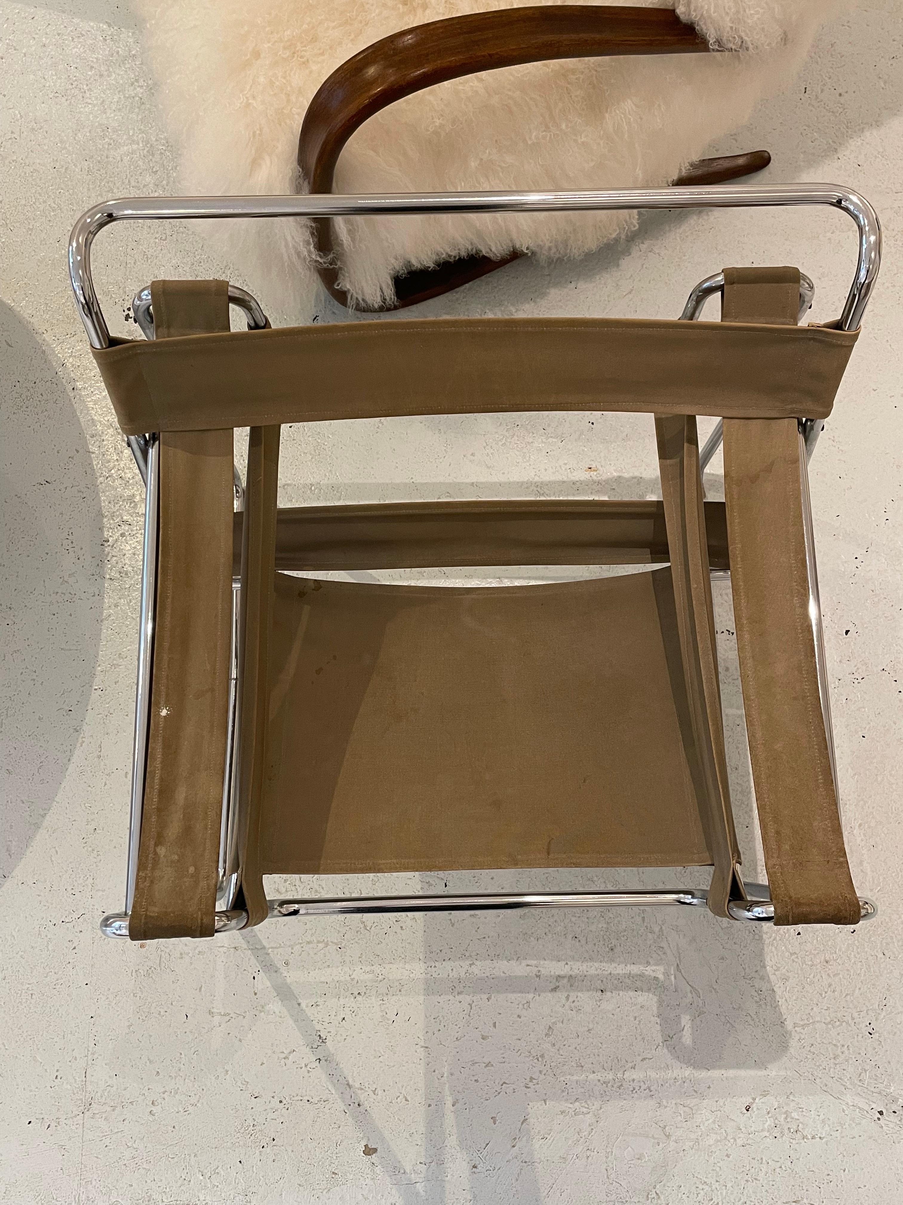 Steel Olive Canvas Wassily Chair by Marcel Breuer, Signed For Sale