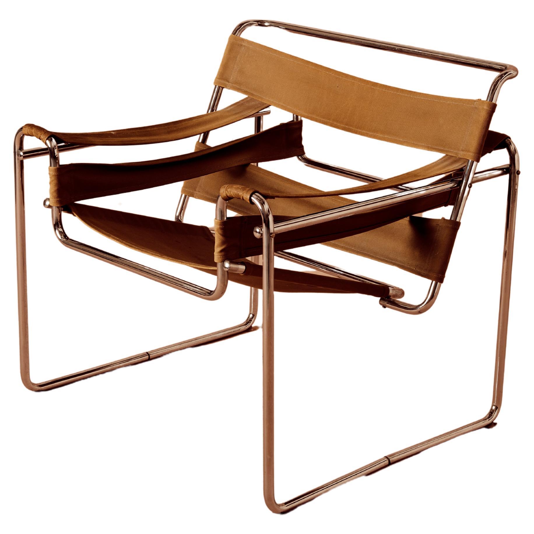 Olive Canvas Wassily Chair by Marcel Breuer, Signed For Sale