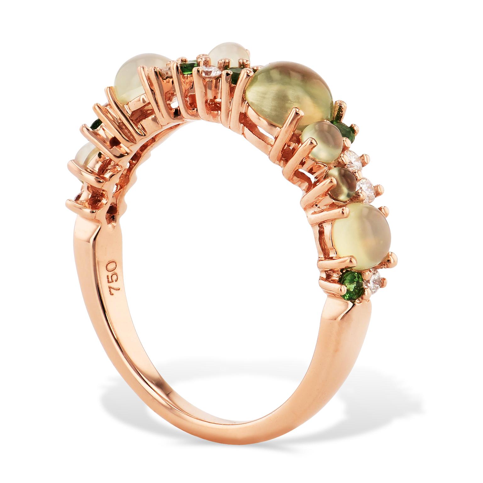 Women's Olive Chalcedony and Diamond Rose Gold Band Ring