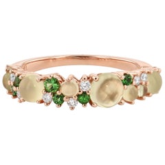 Olive Chalcedony and Diamond Rose Gold Band Ring
