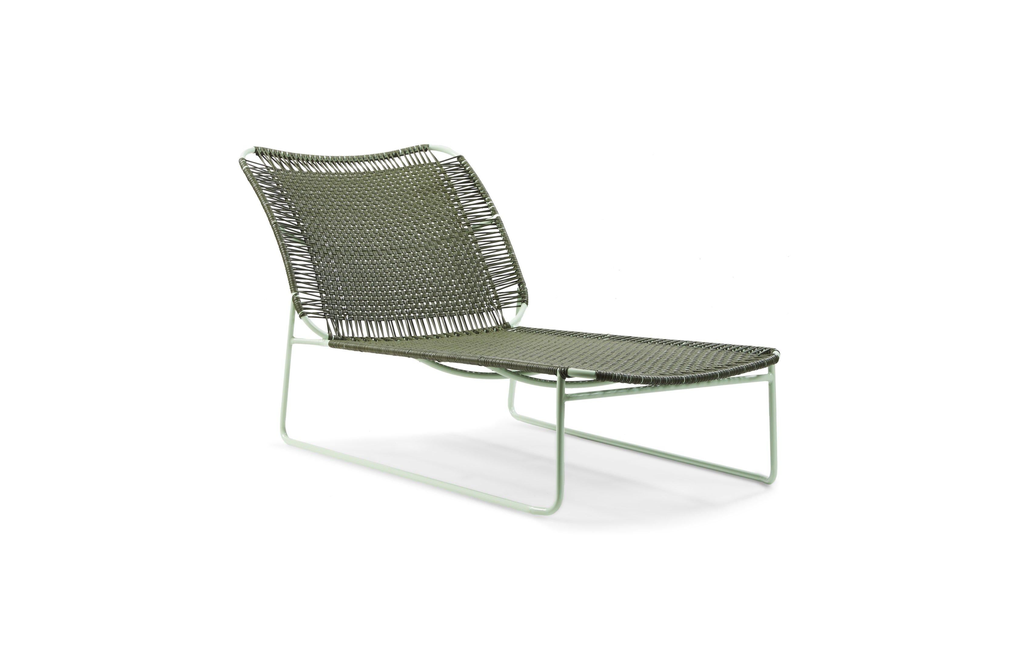 Olive Cielo daybed by Sebastian Herkner
Dimensions: 172 x 78 x 83 cm
Materials: recycled plastic, metal

Made from recycled plastic strings and galvanized, powder-coated steel, the bed is available in five clearways: mint/ black, black-black,