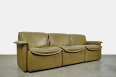 Olive Colored Leather 3-Seater Sofa, Model Ds-12 by De Sede, 1970s Switzerland