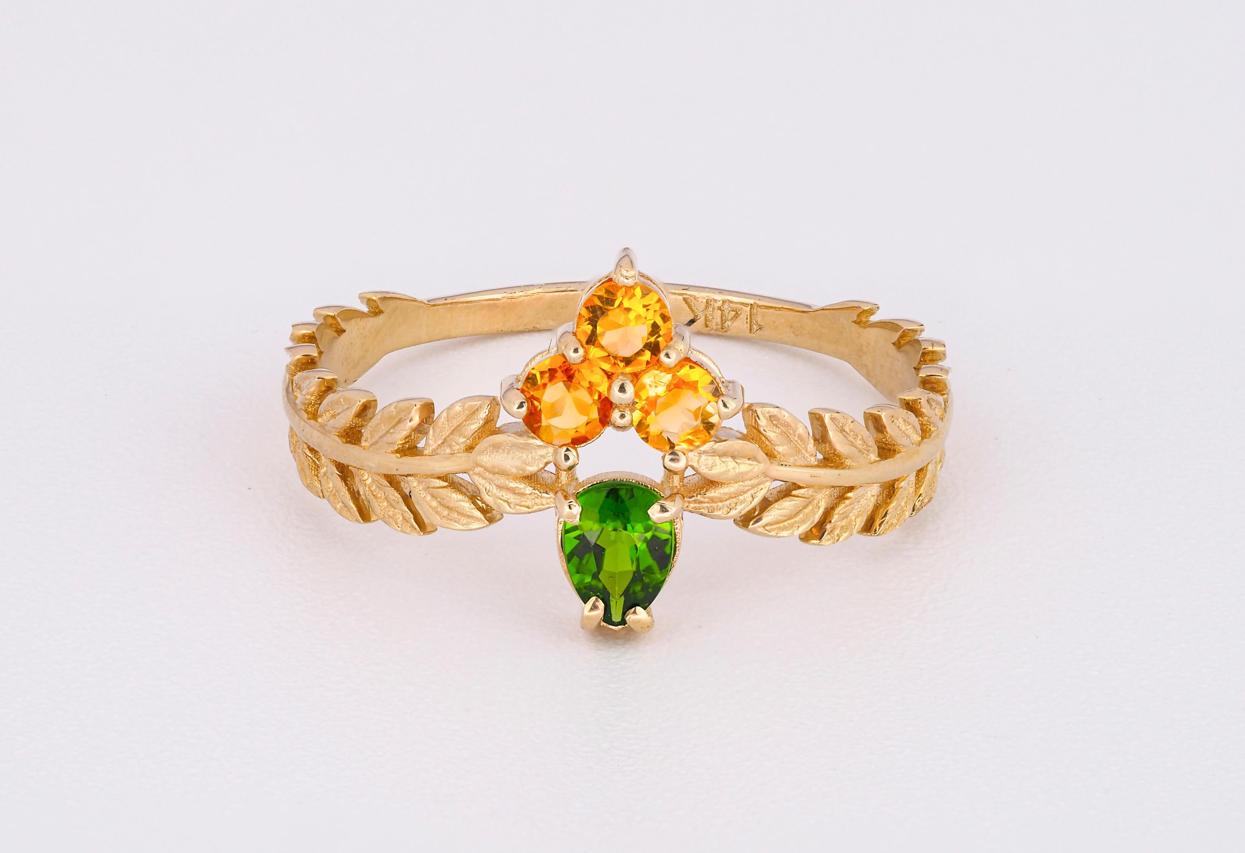 Modern Olive Crown Ring in 14k gold.  For Sale