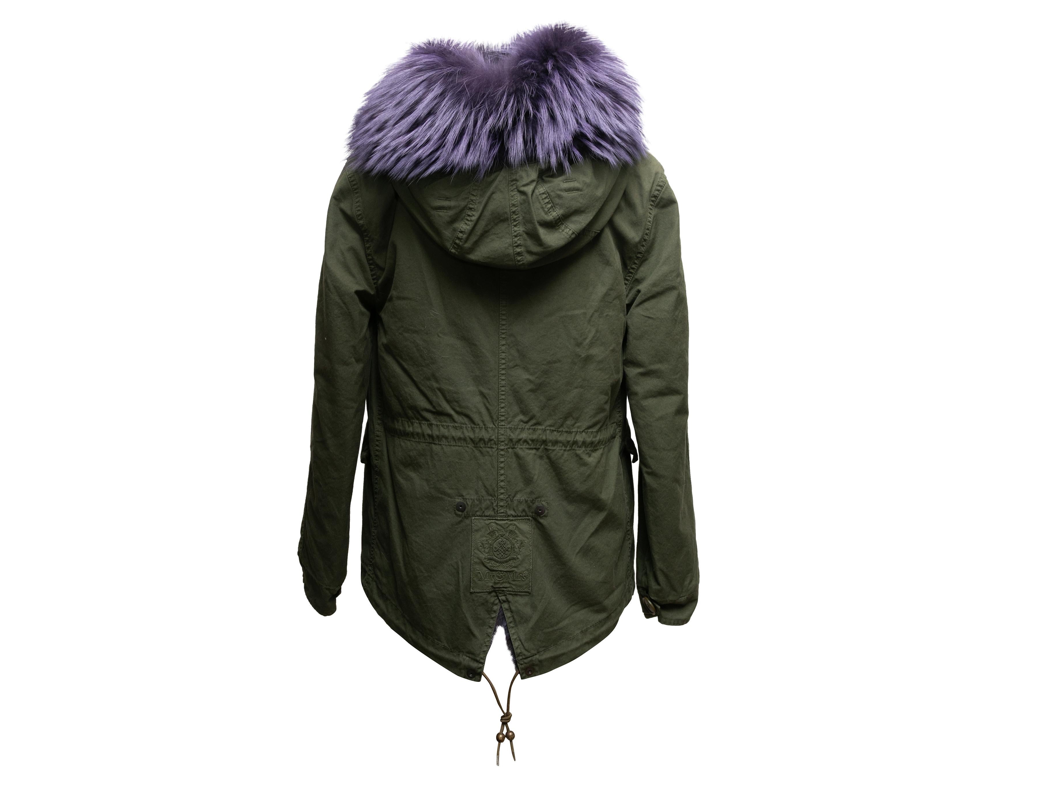 Black Olive & Dark Purple Mr & Mrs Italy Fur-Trimmed Hooded Parka Size US XS For Sale