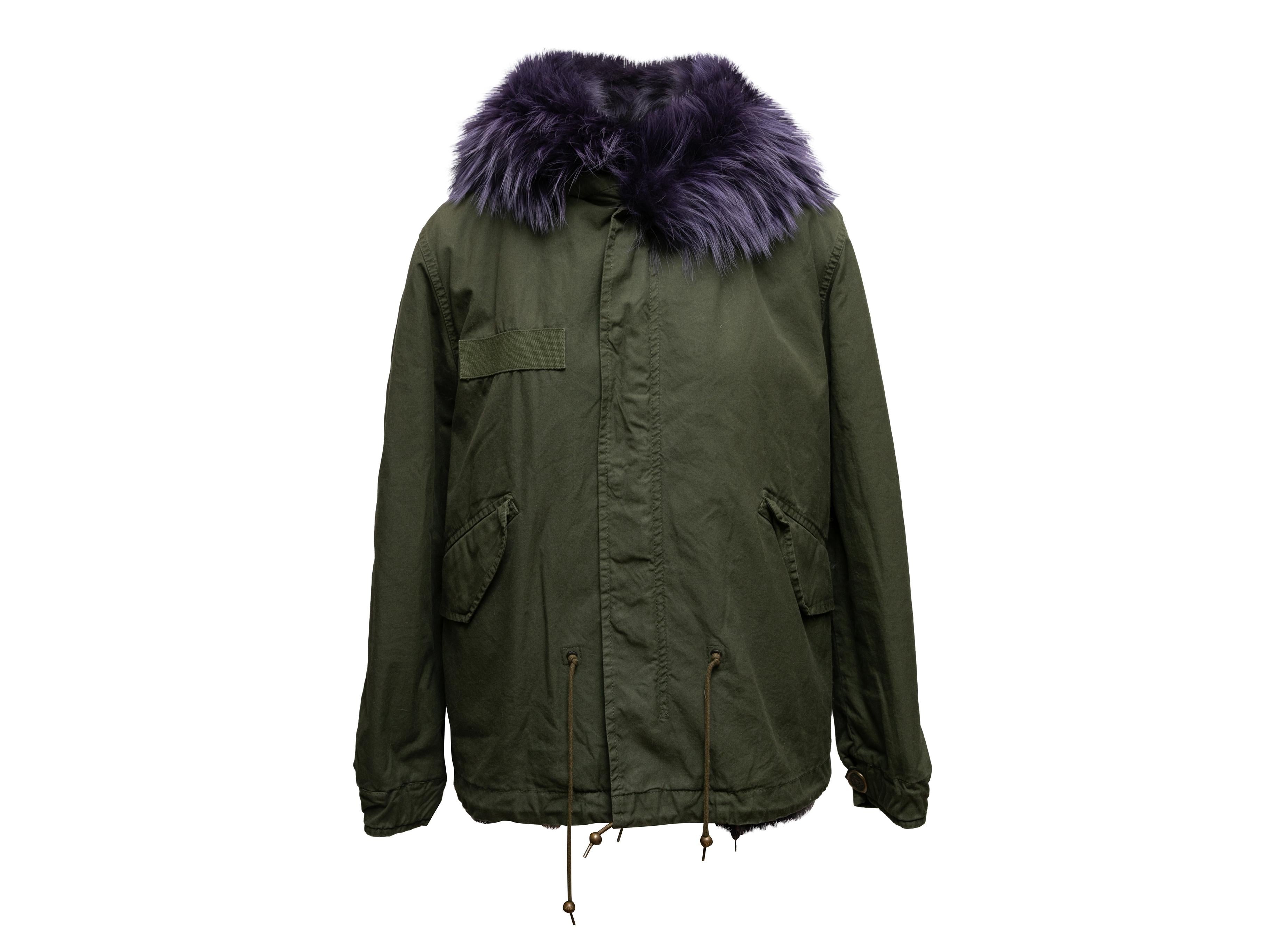 Women's Olive & Dark Purple Mr & Mrs Italy Fur-Trimmed Hooded Parka Size US XS For Sale