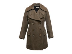Olive Dries Van Noten Double-Breasted Peacoat Size EU 40