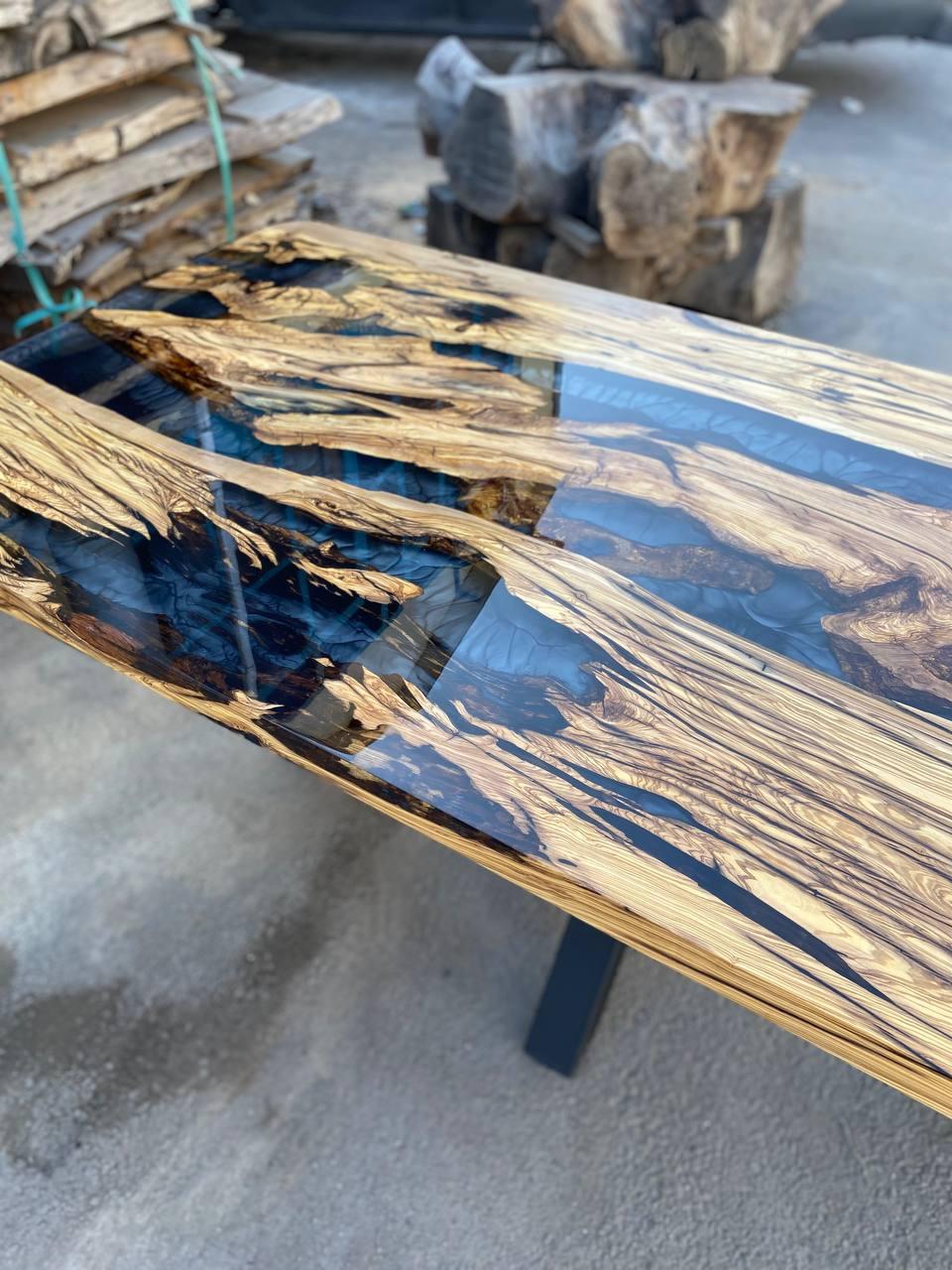 Table de salle à manger en résine époxy Olive - Table de salle à manger époxy Bleu Neuf - En vente à İnegöl, TR