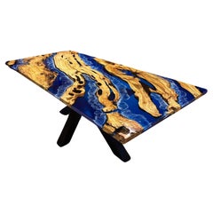 Olive Epoxy Resin Dining Table - Blue Resin Wood Table