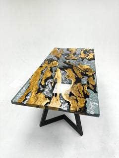 Table de salle à manger en bois de résine époxy olive - Table de rivière en résine