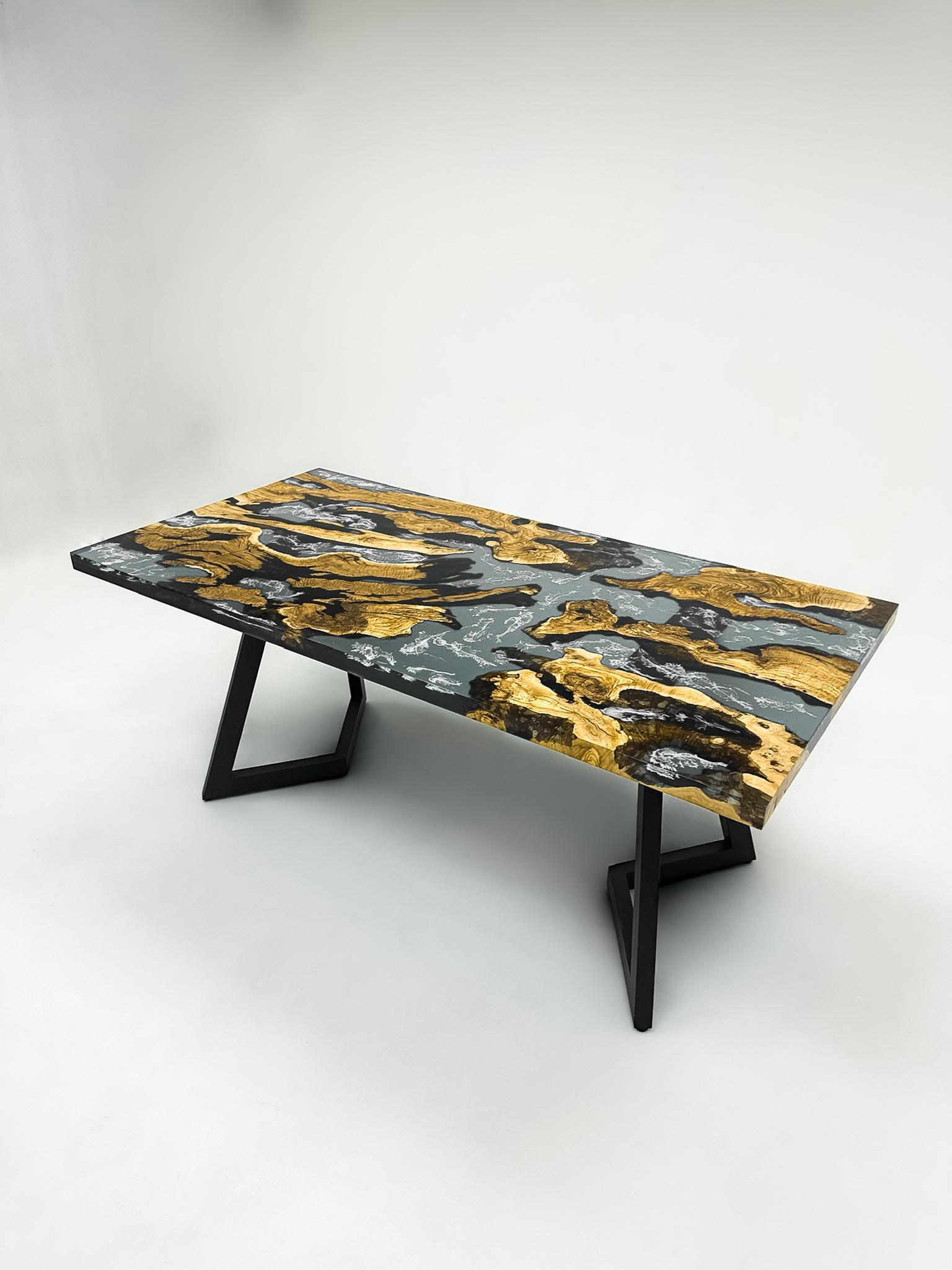Résine époxy Table de salle à manger en bois de résine époxy olive - Table de rivière en résine en vente
