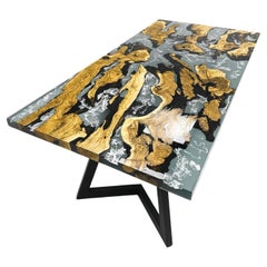 Mesa de comedor de madera resinada epoxi de olivo - Mesa de río de resina