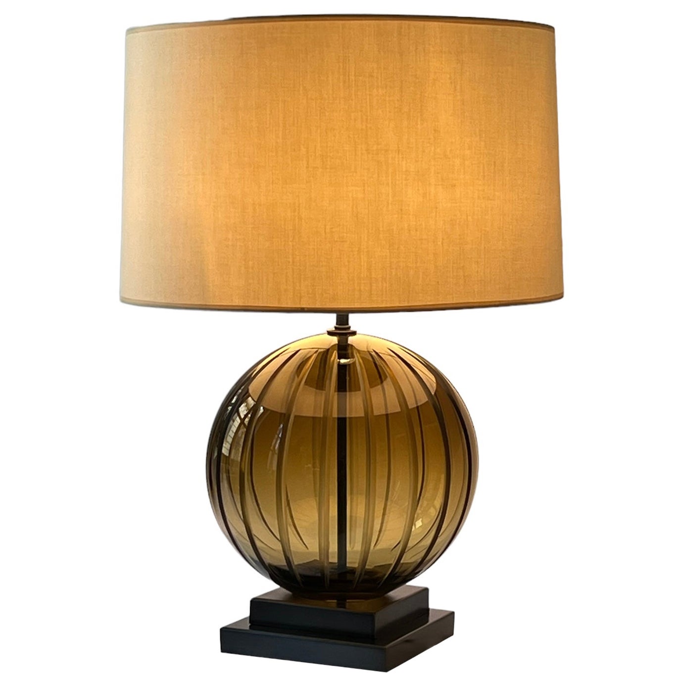 Olive Glass Globe Table Lamp with Cast Metal Base