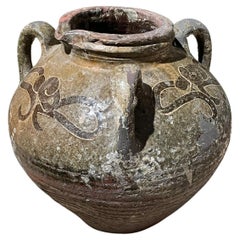 Antique Olive Glazed Three Handled Vase, China, 19th Century