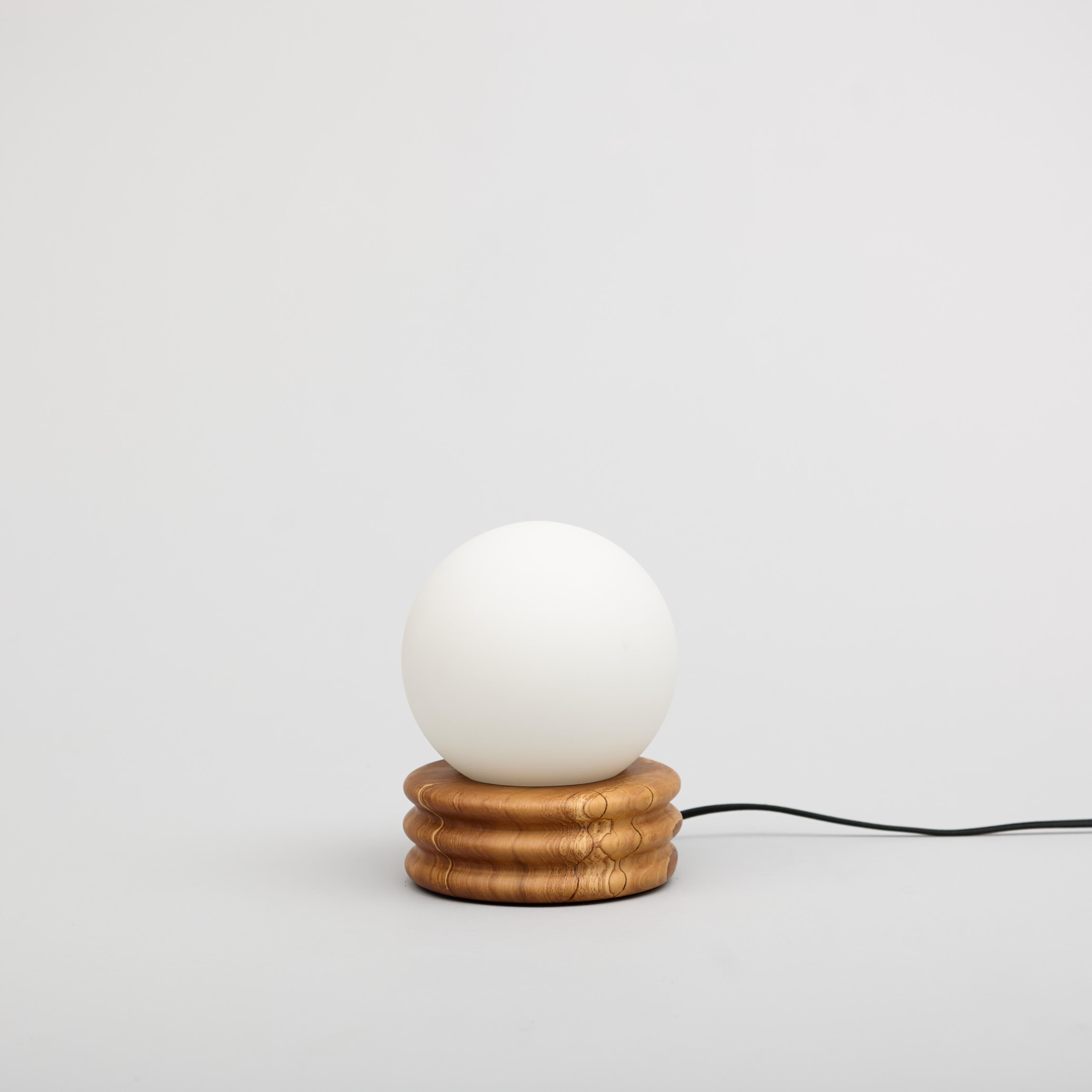 Modern Olive Globe Table Lamp, Hand Turned Reclaimed Wood, MCM, Moon Lamp For Sale