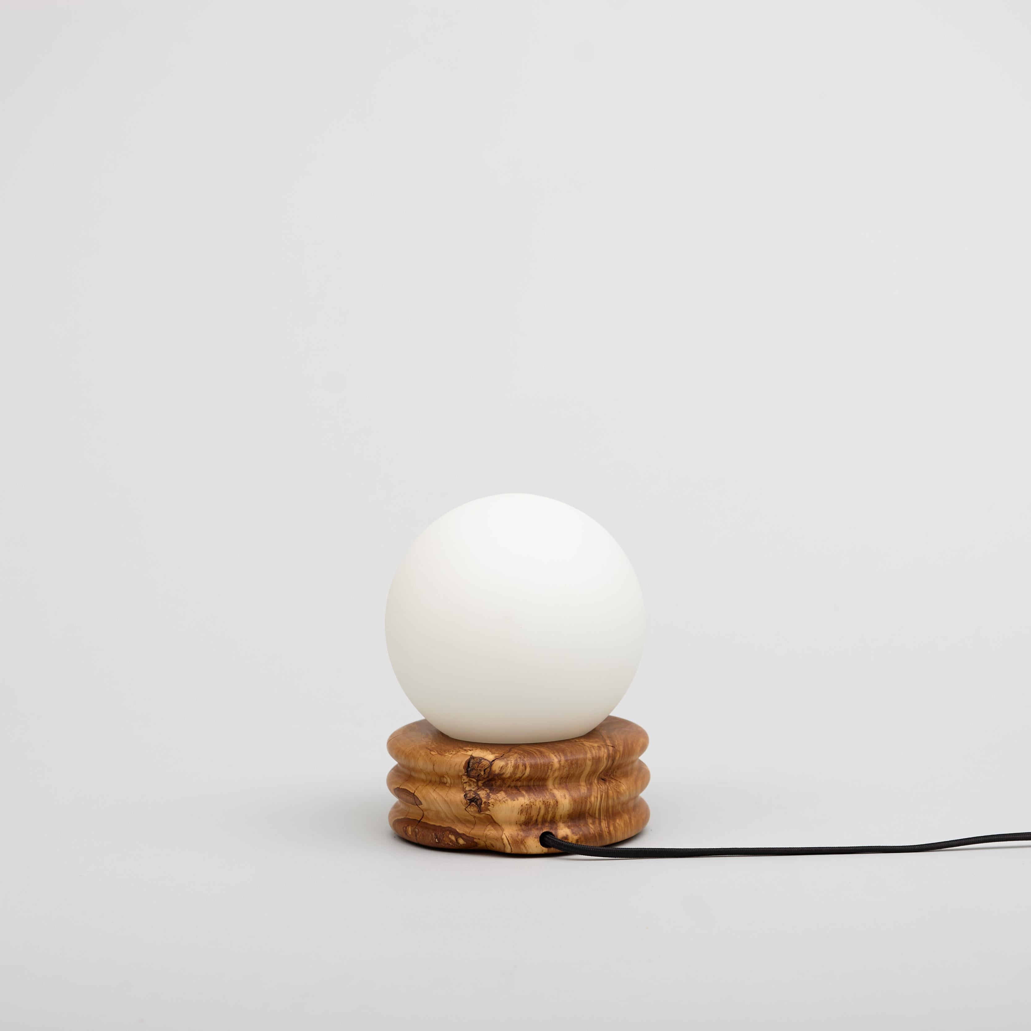 American Olive Globe Table Lamp, Hand Turned Reclaimed Wood, MCM, Moon Lamp For Sale