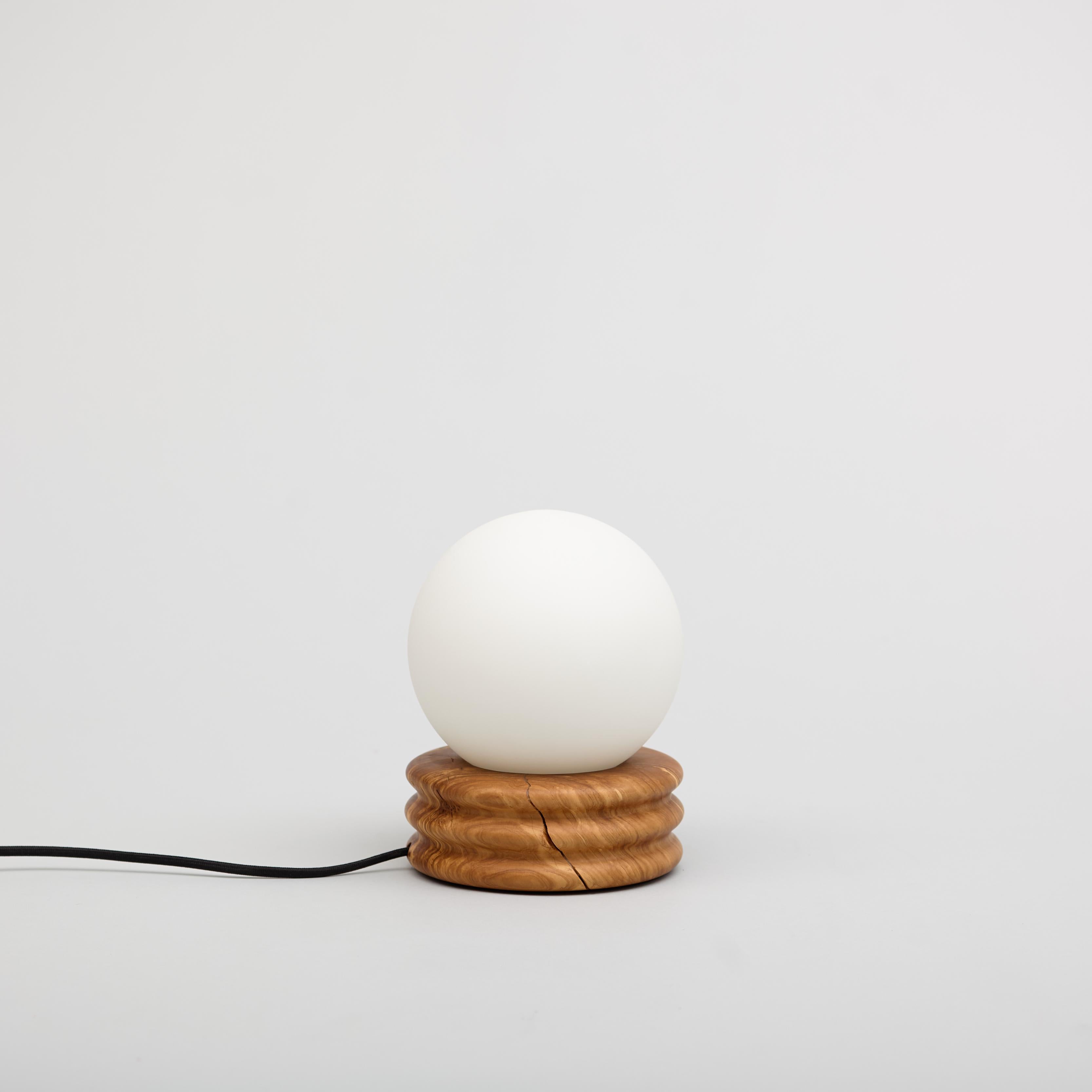 Olive Globe Table Lamp, Hand Turned Reclaimed Wood, MCM, Moon Lamp In New Condition For Sale In Los Angeles, CA