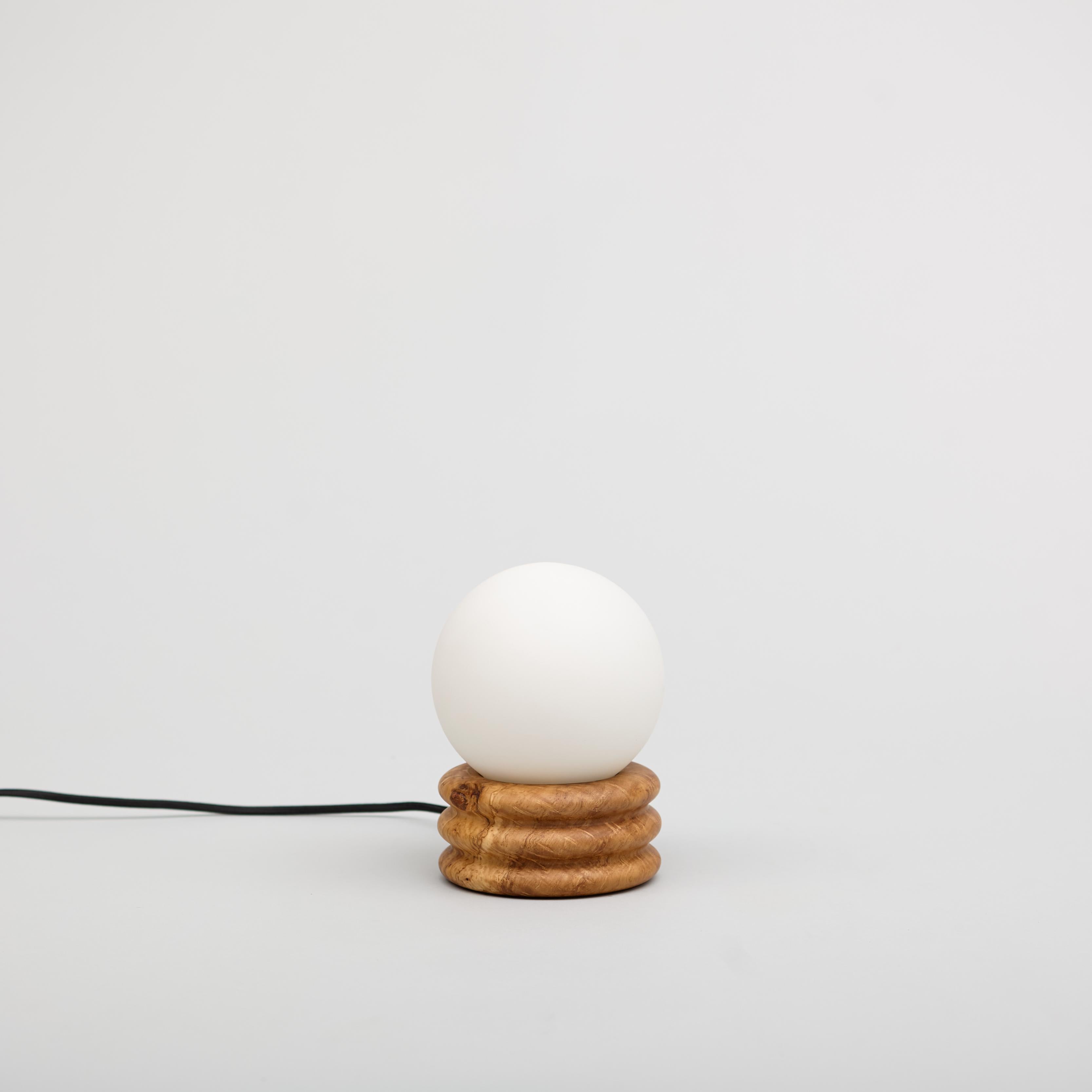 Modern Olive Globe Table Lamp, Hand Turned Reclaimed Wood, MCM, Moon Lamp For Sale