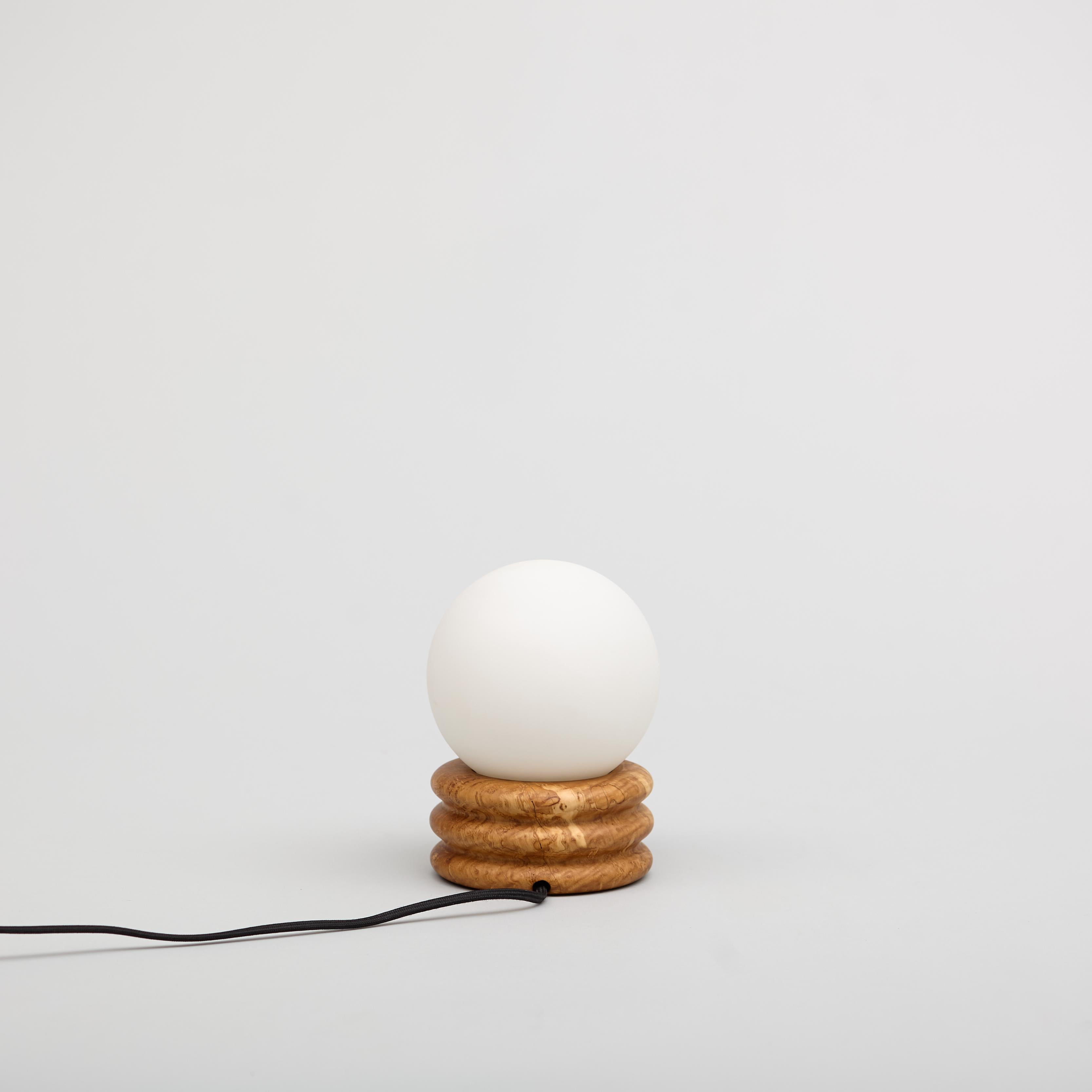 Contemporary Olive Globe Table Lamp, Hand Turned Reclaimed Wood, MCM, Moon Lamp For Sale