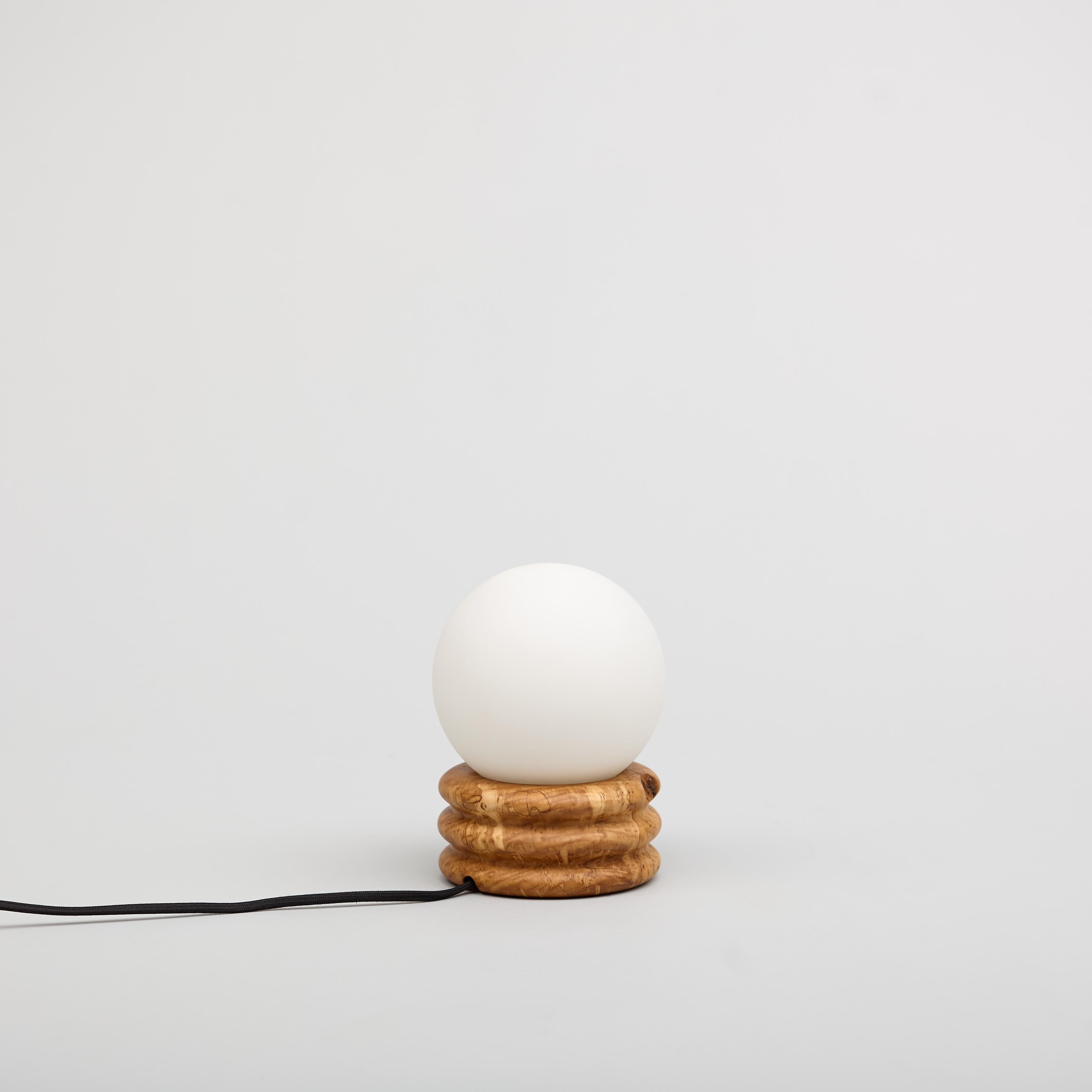 Olive Globe Table Lamp, Hand Turned Reclaimed Wood, MCM, Moon Lamp For Sale 1