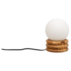 Olive Globe Table Lamp, Hand Turned Reclaimed Wood, MCM, Moon Lamp