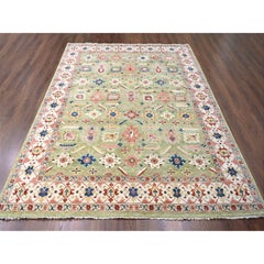 Olive Green All Over Heriz Design Hand Knotted Pure Wool Rug 8'10" x 11'10"