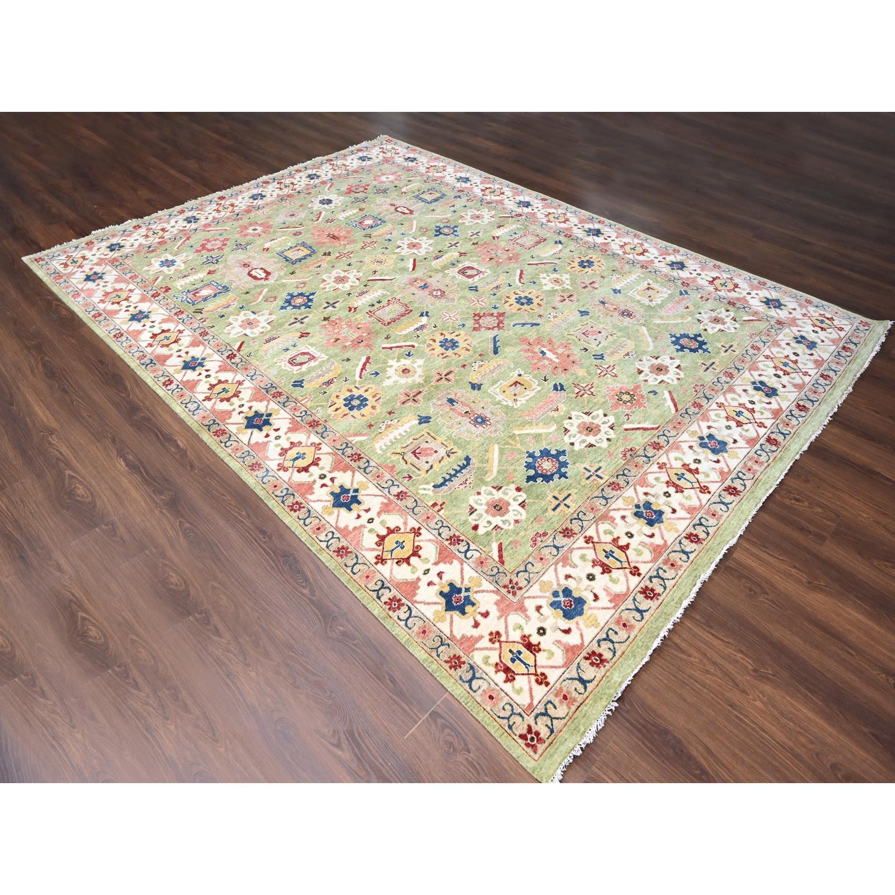 Oushak Tapis Heriz Design noué à la main vert olive 8'10