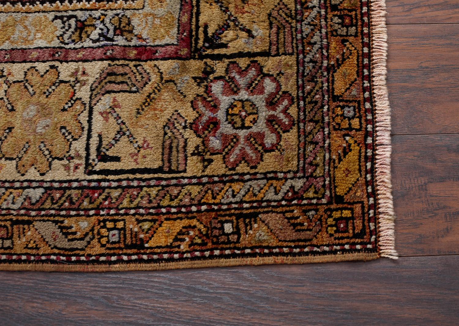 Olive Green and Beige Handmade Wool Turkish Old Anatolian Konya Distressed Rug For Sale 3