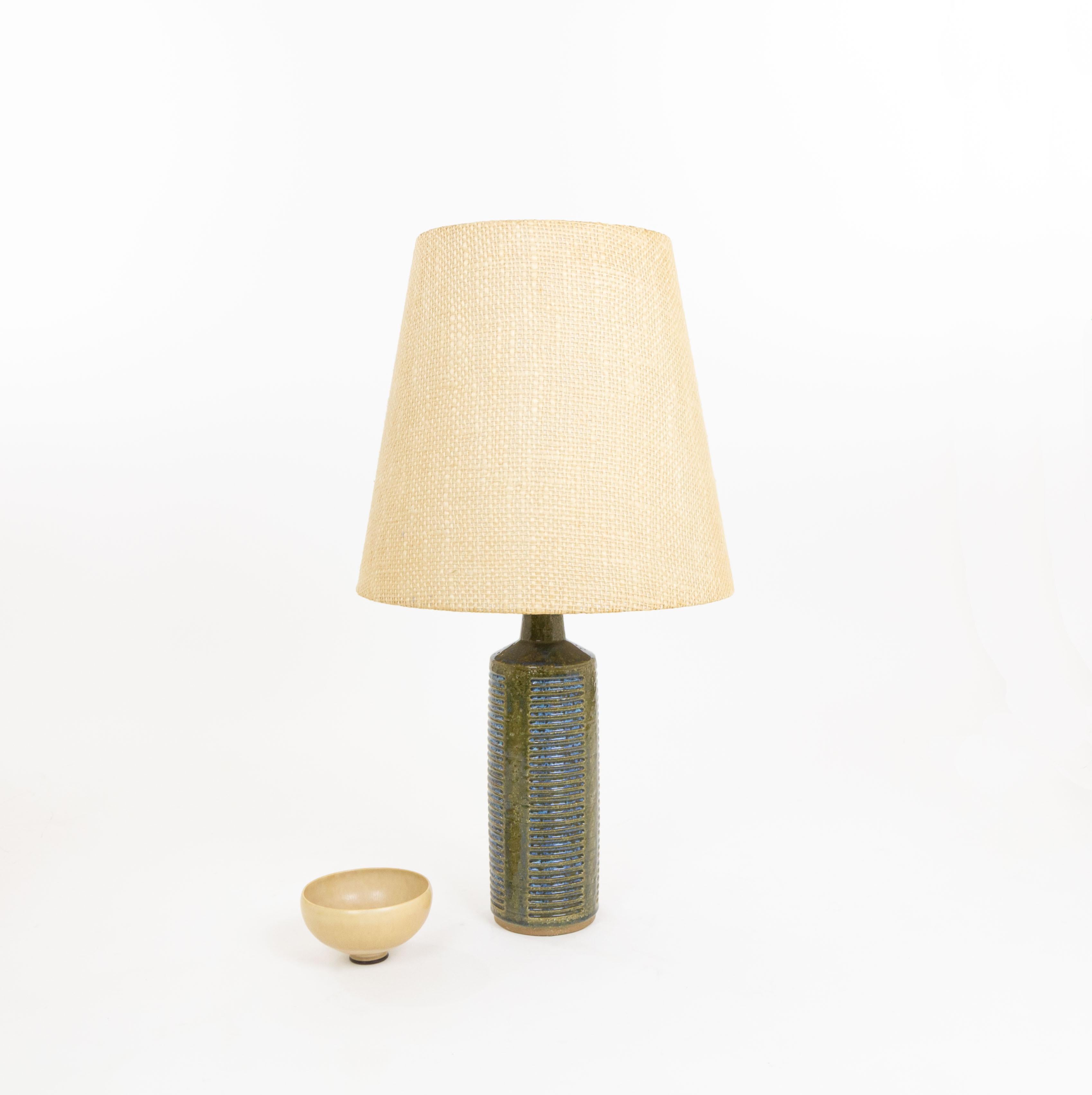 Glazed Olive Green and Blue DL/27 table lamp by Linnemann-Schmidt for Palshus, 1960s For Sale