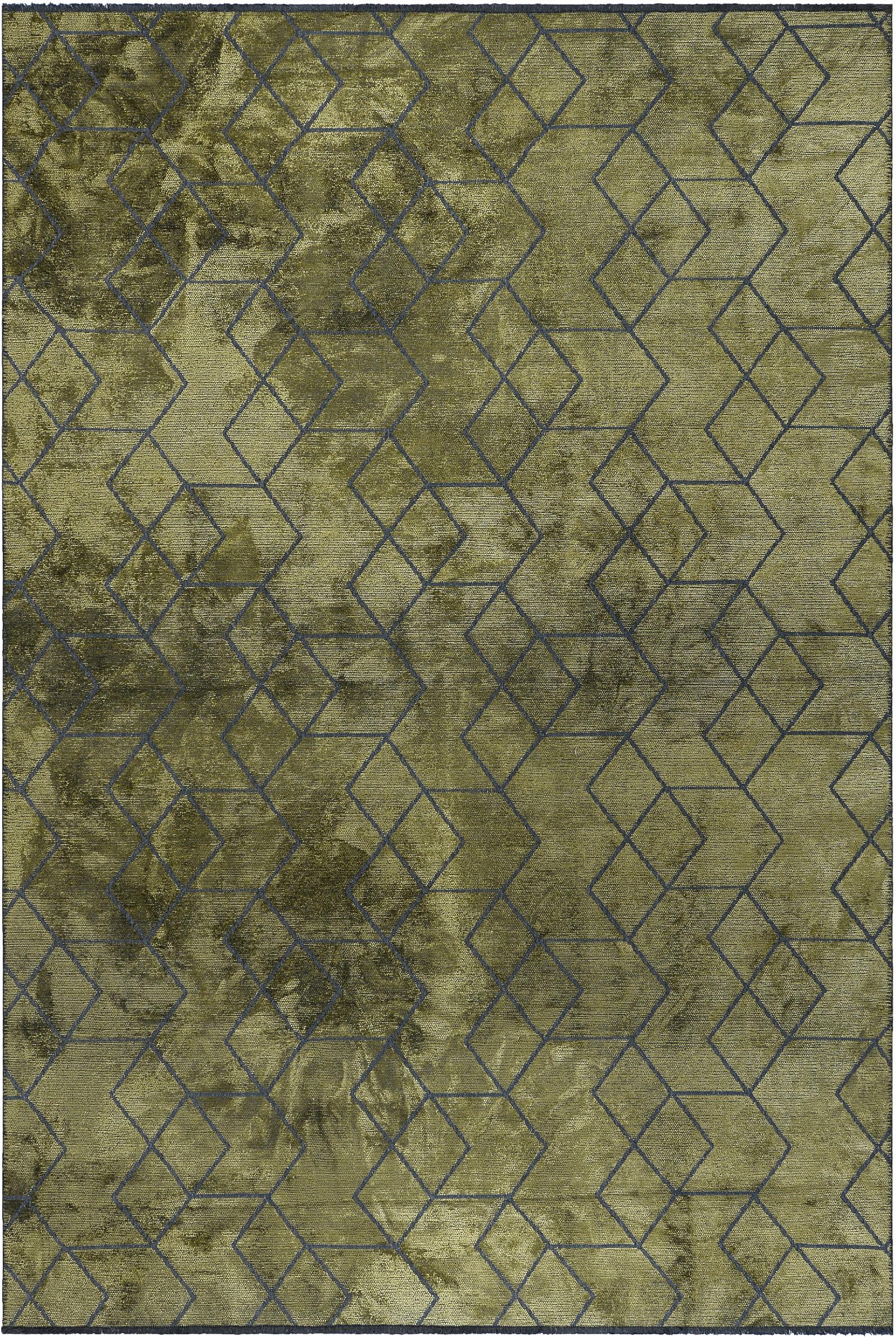 Tapis souple de luxe vert olive et gris foncé, design géométrique contemporain en 3D