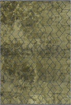 Olive Green and Dark Gray Contemporary Geometric 3D Design Luxury Soft Rug
