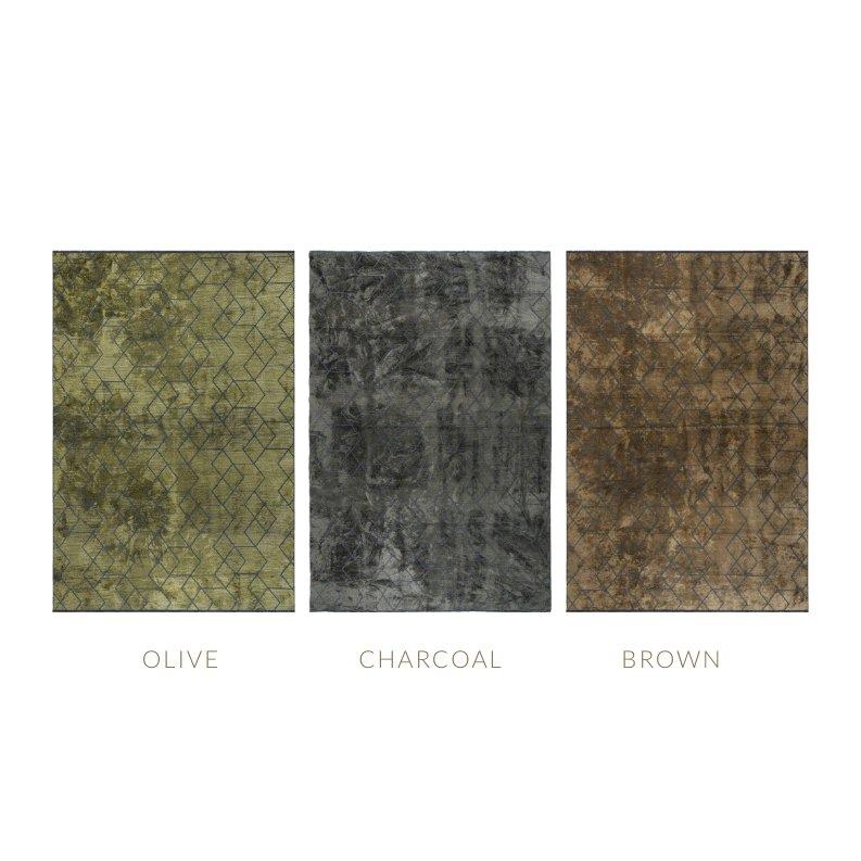 Machine-Made Olive Green and Dark Gray Contemporary Geometric 3D Design Luxury Soft Rug For Sale