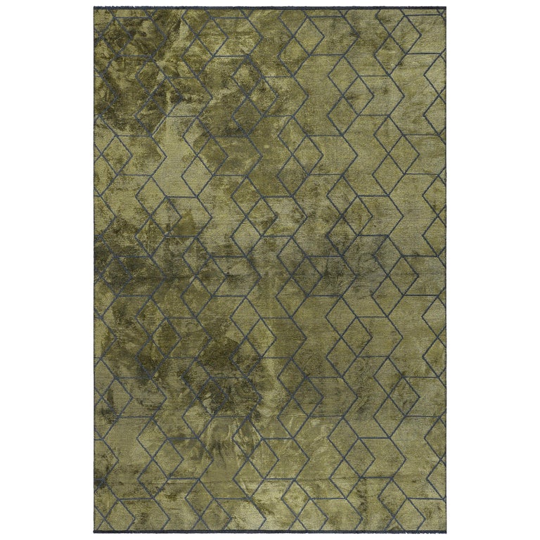 Olive Green and Dark Gray Contemporary Geometric 3D Design Luxury Soft