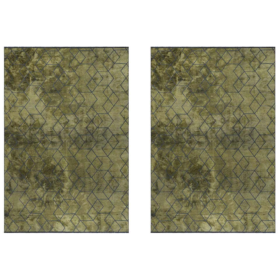 Olive Green and Dark Gray Contemporary Geometric 3D Design Luxury Soft ...