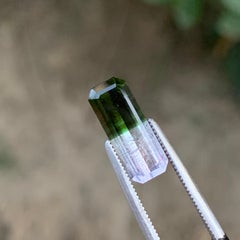 Olive Green and White Bicolor Tourmaline Gemstone Emerald Cut for Jewellery 13mm