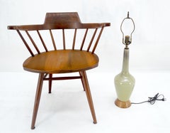 Olive Green Art Pottery Ceramic Vase Shape Table Lamp Turned Walnut Base MINT