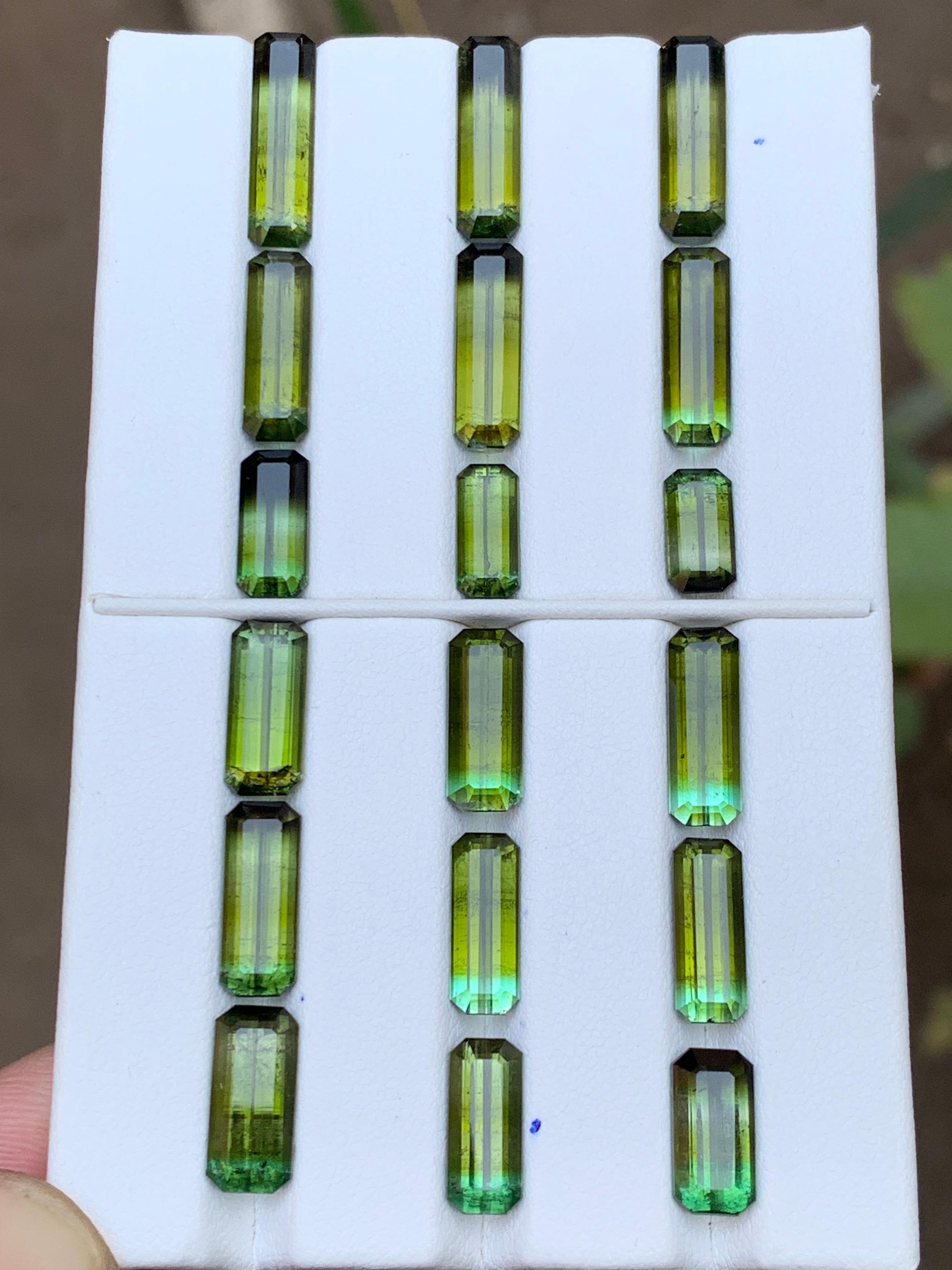 Verde Oliva Bicolor Turmalina Natural Lote de Piedras Sueltas 50Ct Talla Esmeralda-Joya Contemporáneo en venta